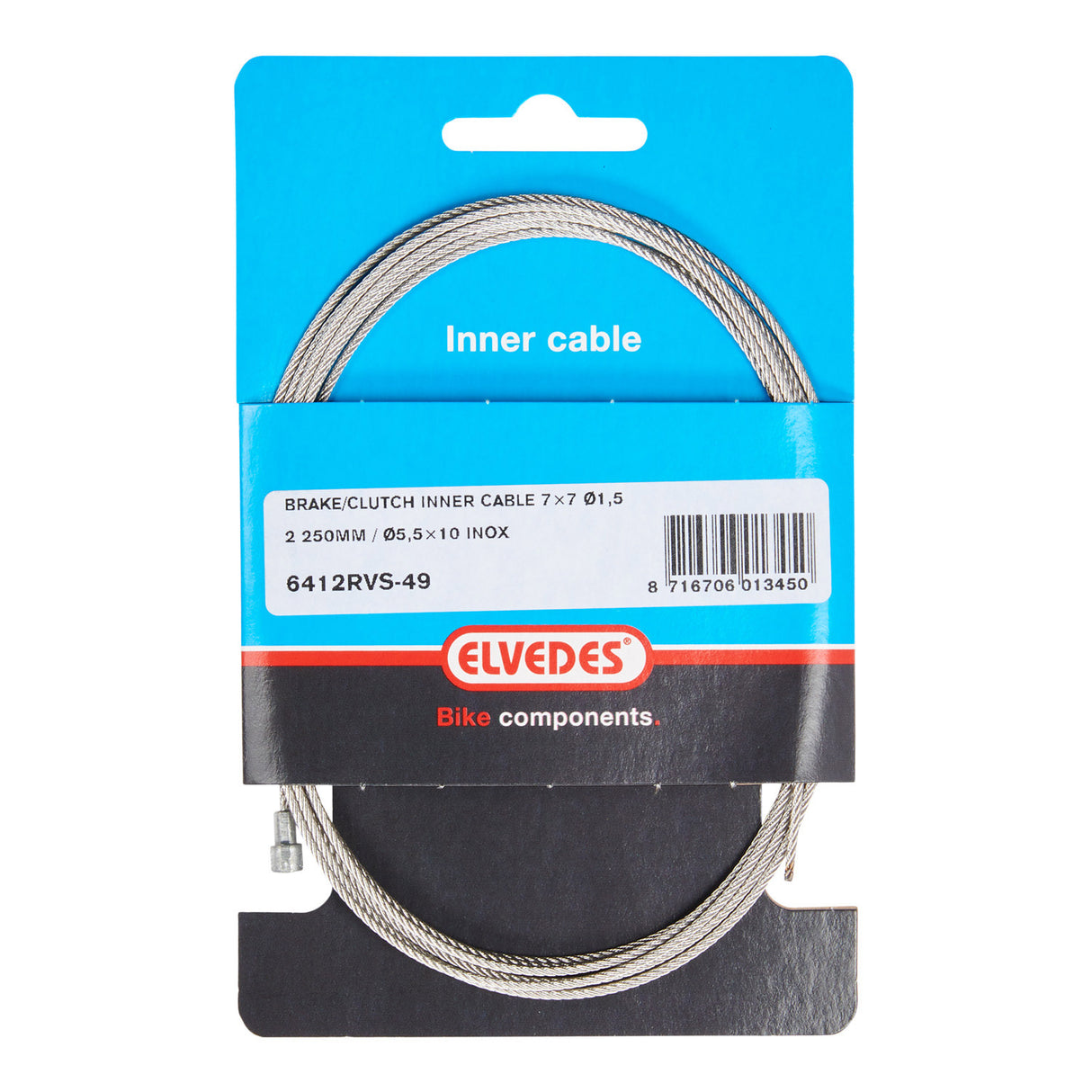 Elvedes Rem Binnenkabel 2250mm V-Nipple 6412RVS-49