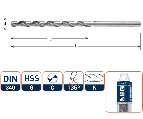 Rotec spiralbor din340n 6,5 mm lang