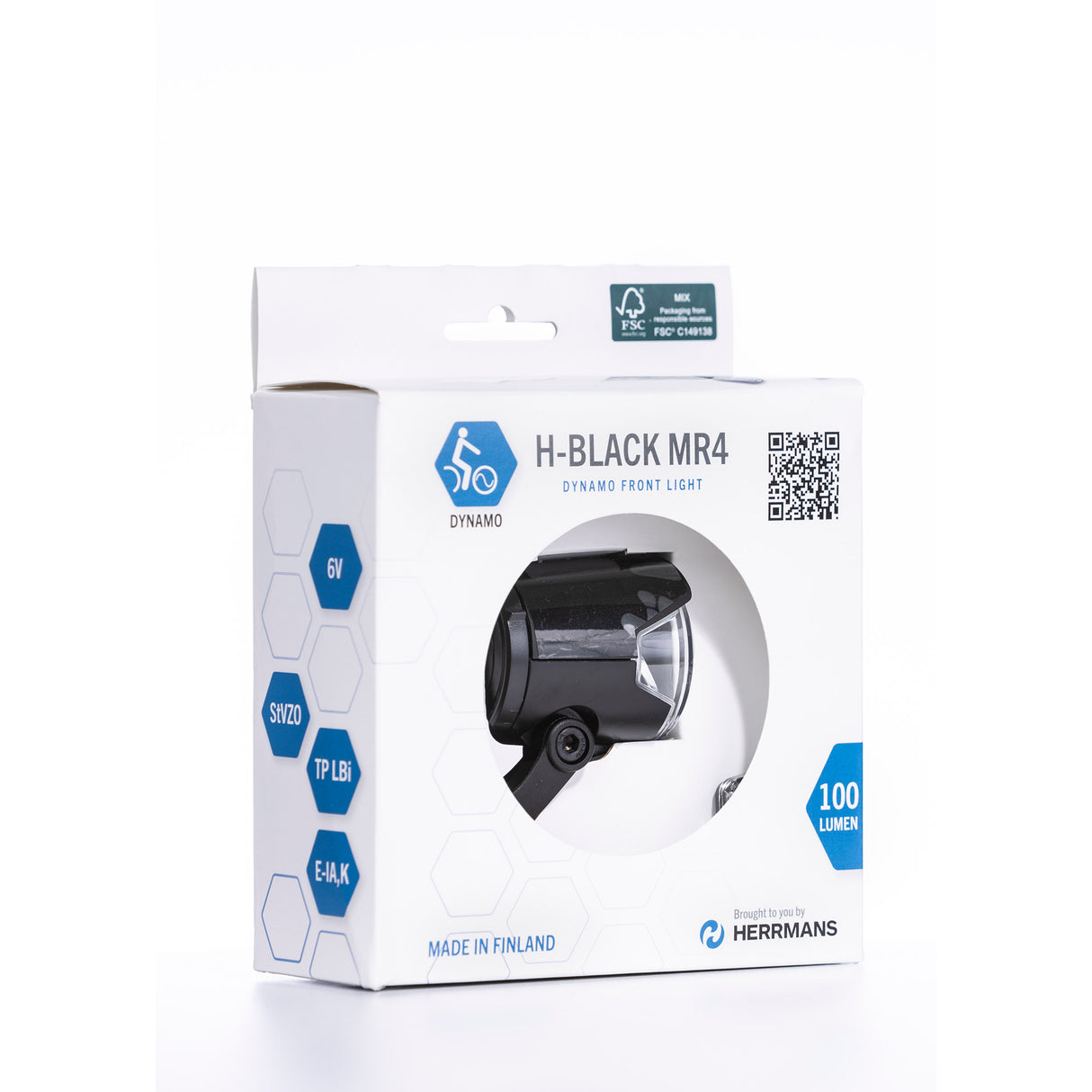 Forlygte Hrmans H -Black MR4 Dynamo - On Function - Med Holder - 100 120 Lumen