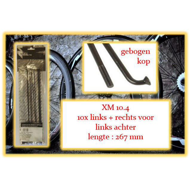 Miche spoke xm 10.4 267mm lv+rv+la sort (10 stk)