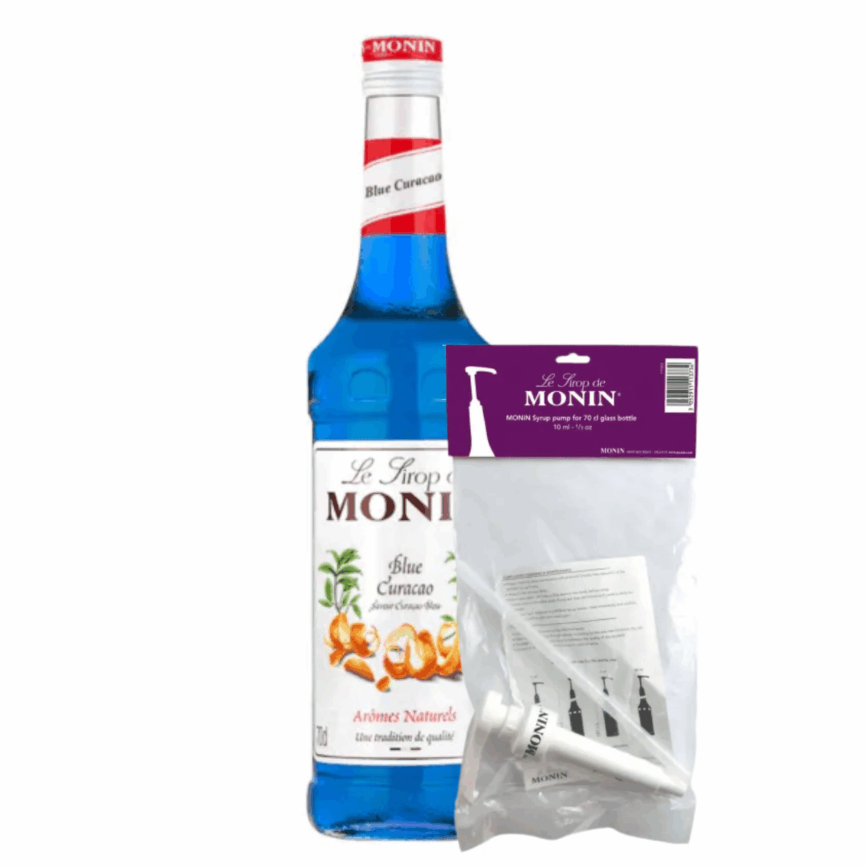 Monin sirup curacao (70 cl) + sirup pumpe (10 ml)