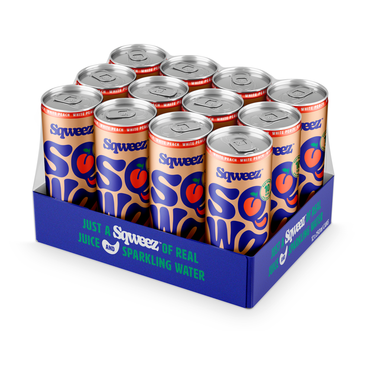 Sqweez hvid fersken dåse (12x 250ml)