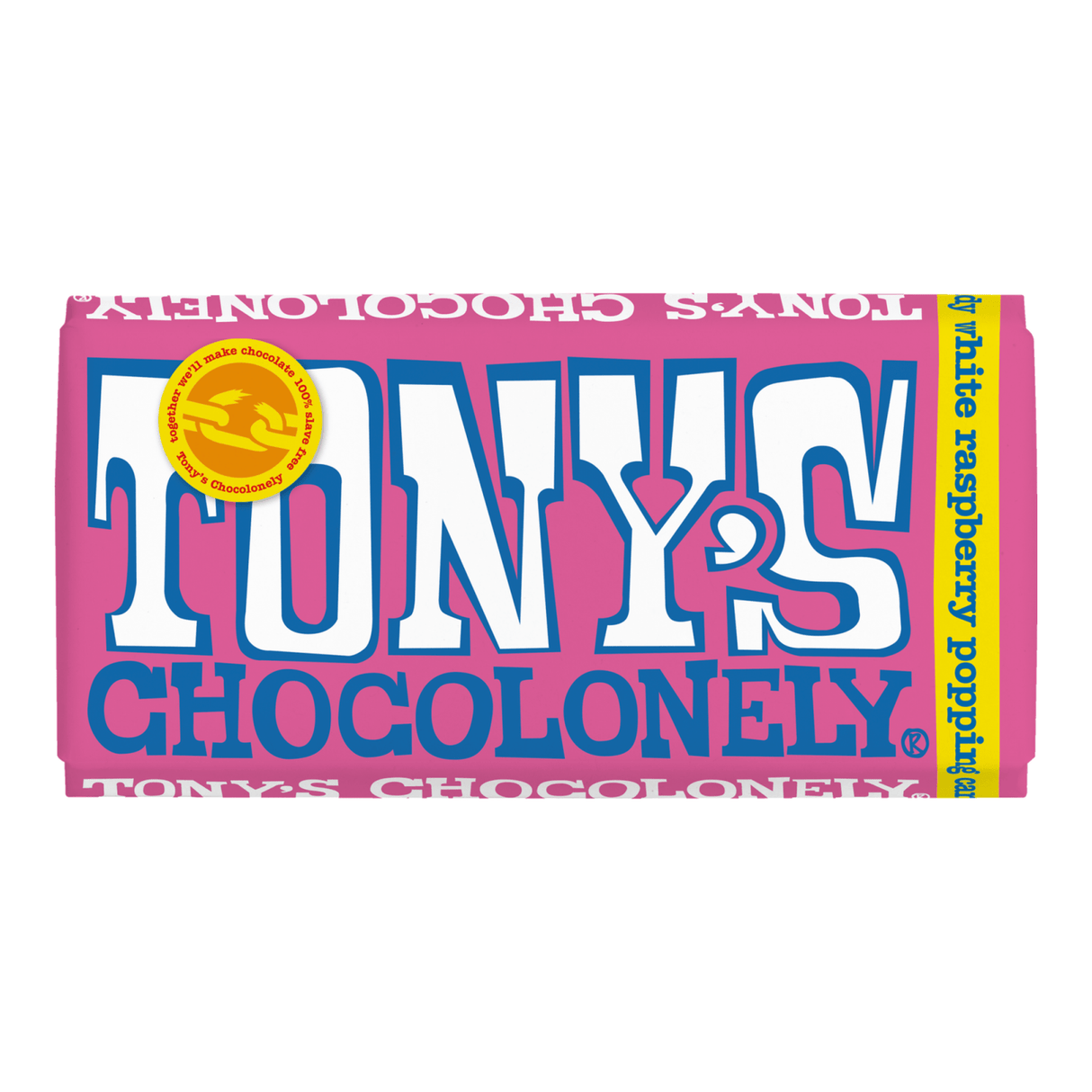 Tony's chocolonely bar hvid hindbær knitrende sukker (15x 180gr)