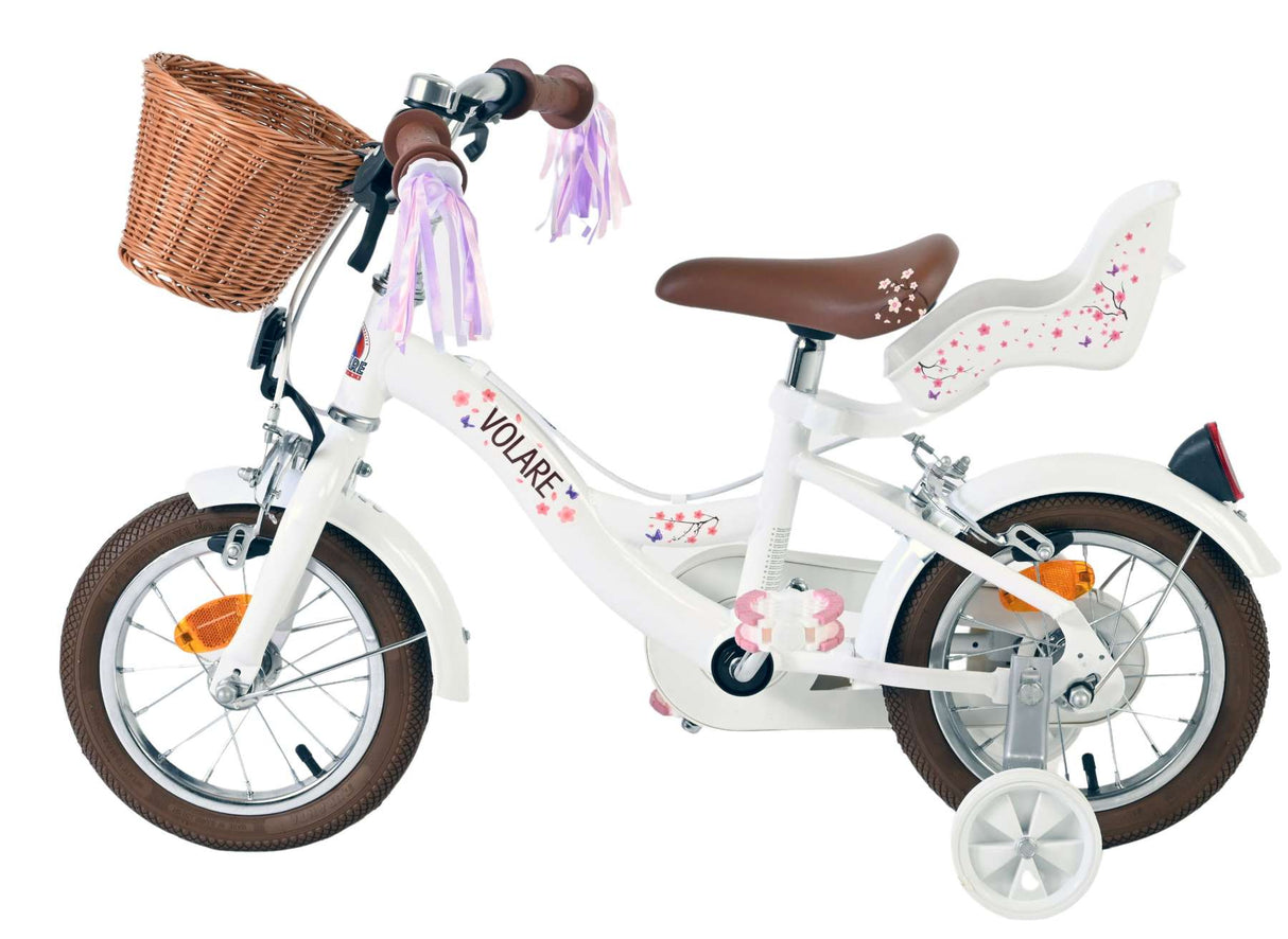 Volare blossom børnecykel - piger - 12 tommer - hvid - to håndbremser