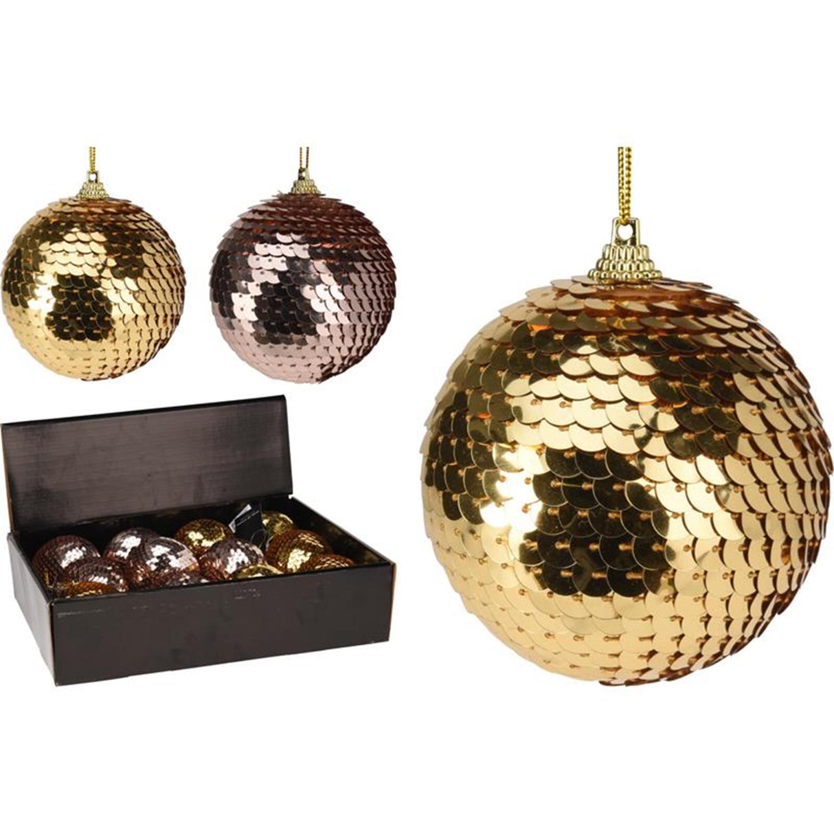 Home styling kerstbal pailletten 7cm goud roze