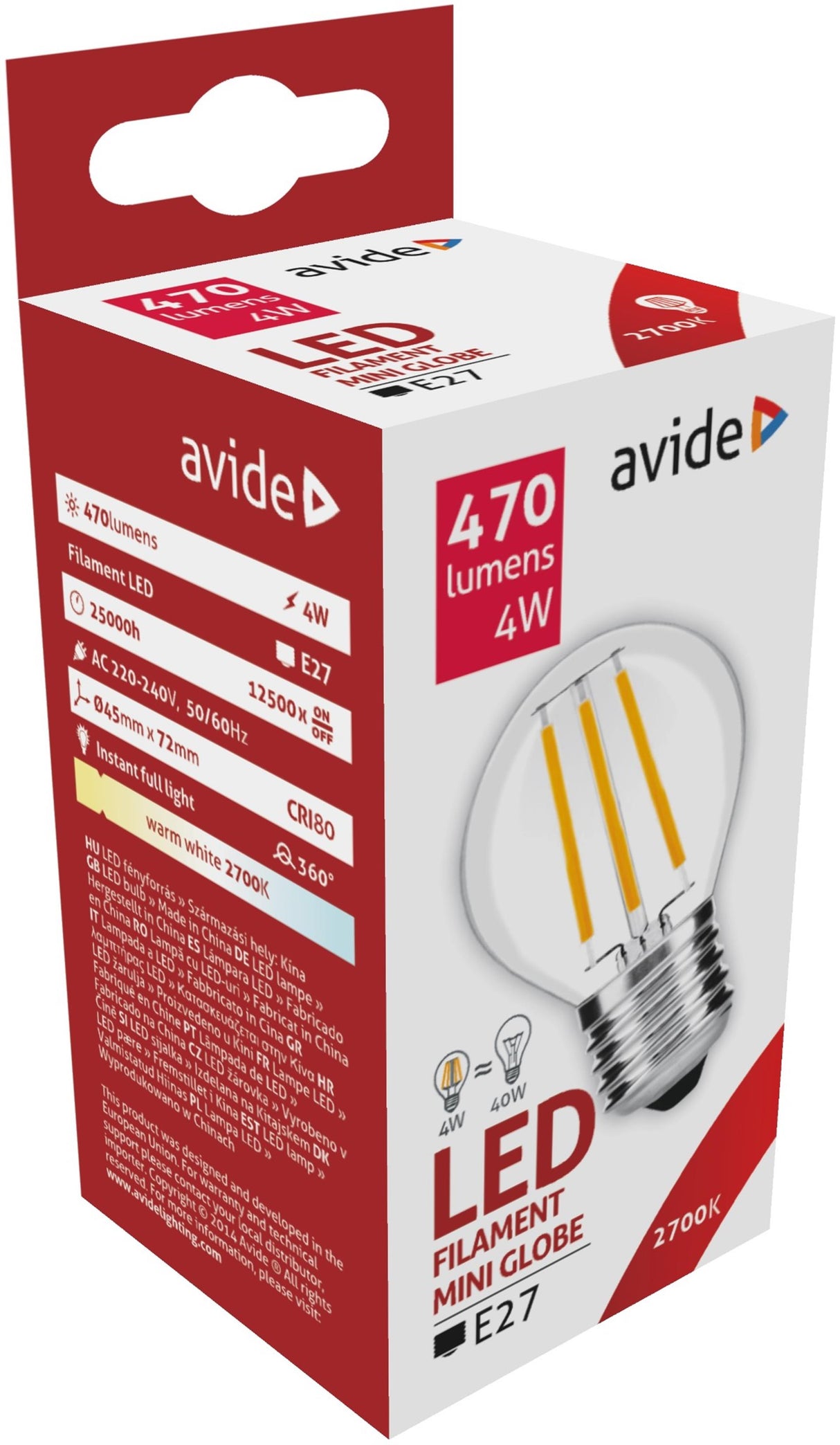 Avide LED filament mini 470 lm 4,5W E27