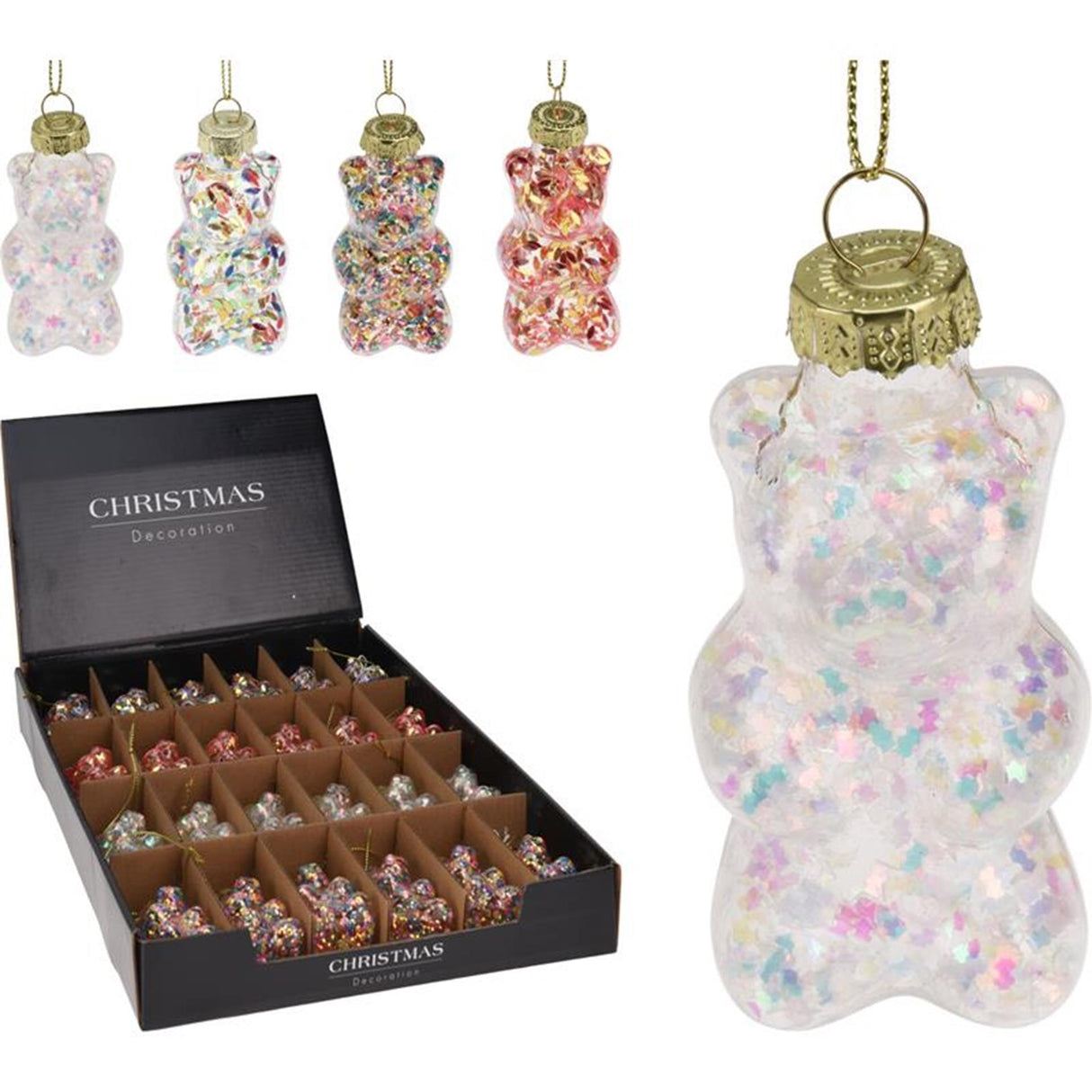 Home styling kersthanger glas gummibeertje met glitter 7cm