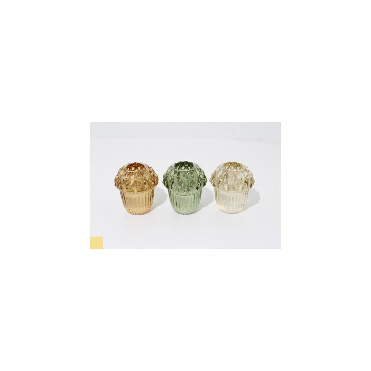 Home styling lysestage 6,4cm 3 assorteret lysestage agern glas 6,4cm