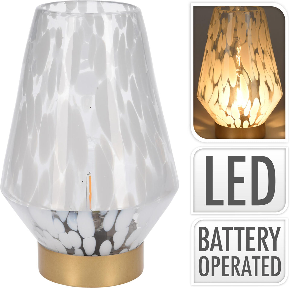 Home styling bordlampe glas hvid leopard print (lxbxh) 16x16x24cm