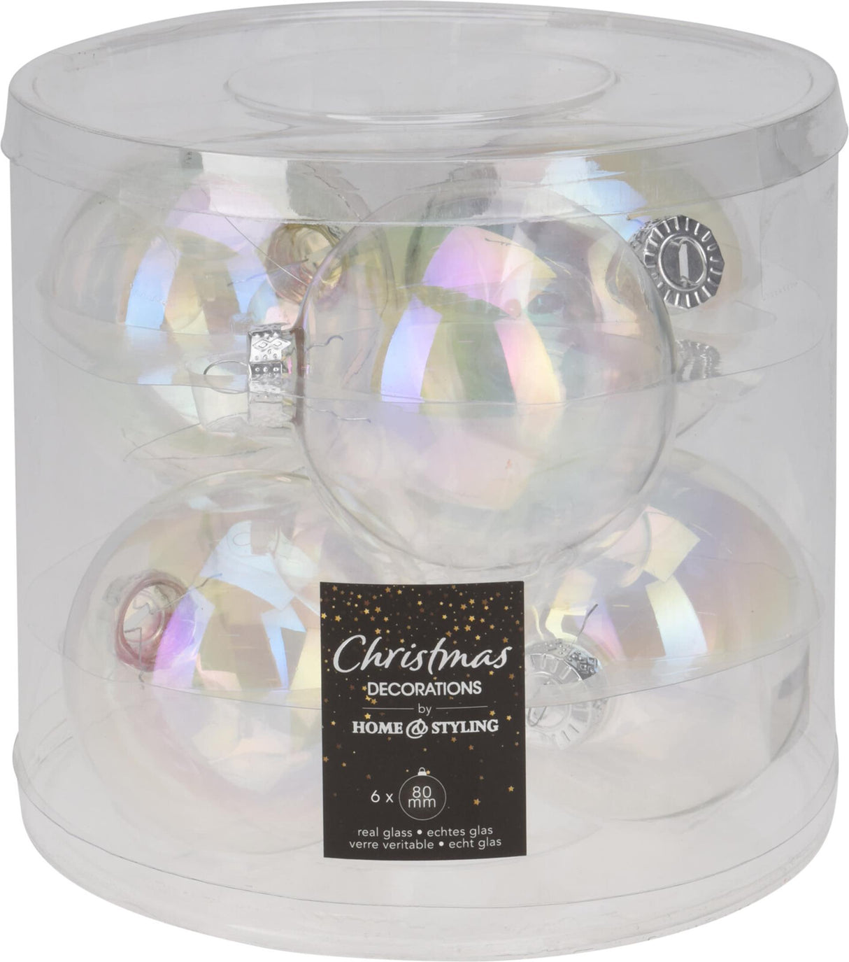 Home styling kerstbal glas 80mm irriserend koker a 6 stuks