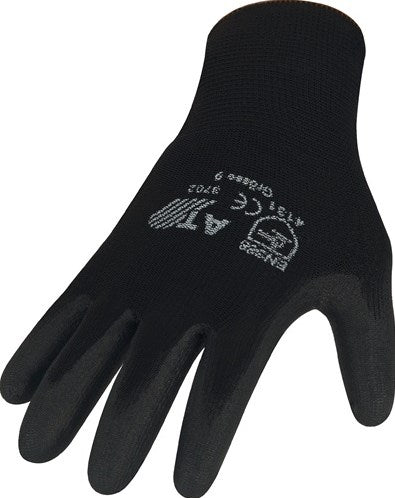Asatex handske | str. 10 sort | og 388 psa kategori ii | nylon med polyurethan | 12 par - 3702 10 - 3702 10