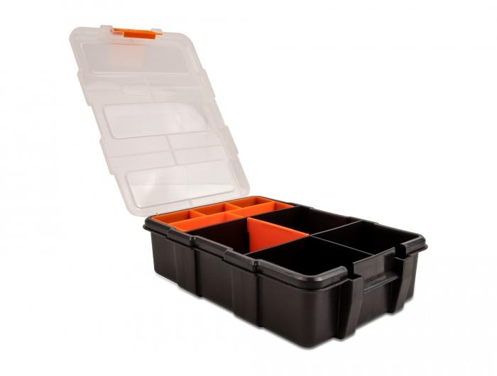 Delock sorteringsboks, 11 rum, 220x155x60 mm, orange sort.