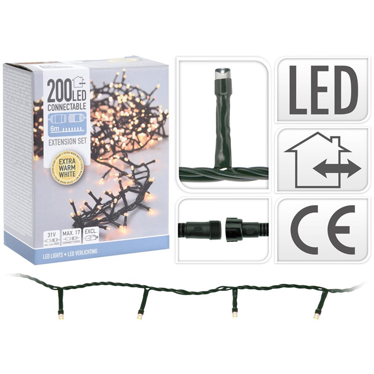 Home styling par belysning klynge belysning forlænger sæt 200l varm hvid 31 volt (ekskl. startledning, se 114149)