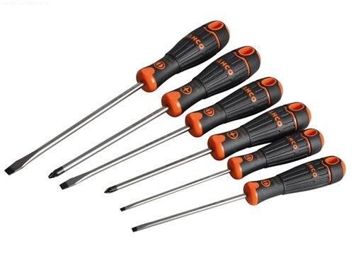 Bahco fit skruetrækkersæt med gummihåndtag, slidset, pozidriv - 6-delt - b219.016