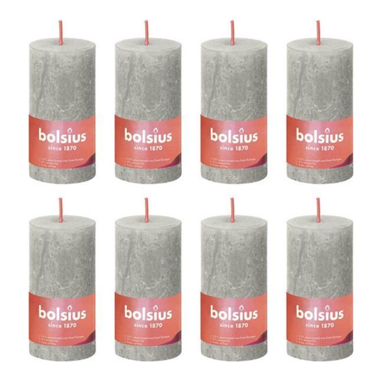 Bolsius rustik søjlelys sandgrå ø50x100 mm 30 timer (8 stk.)