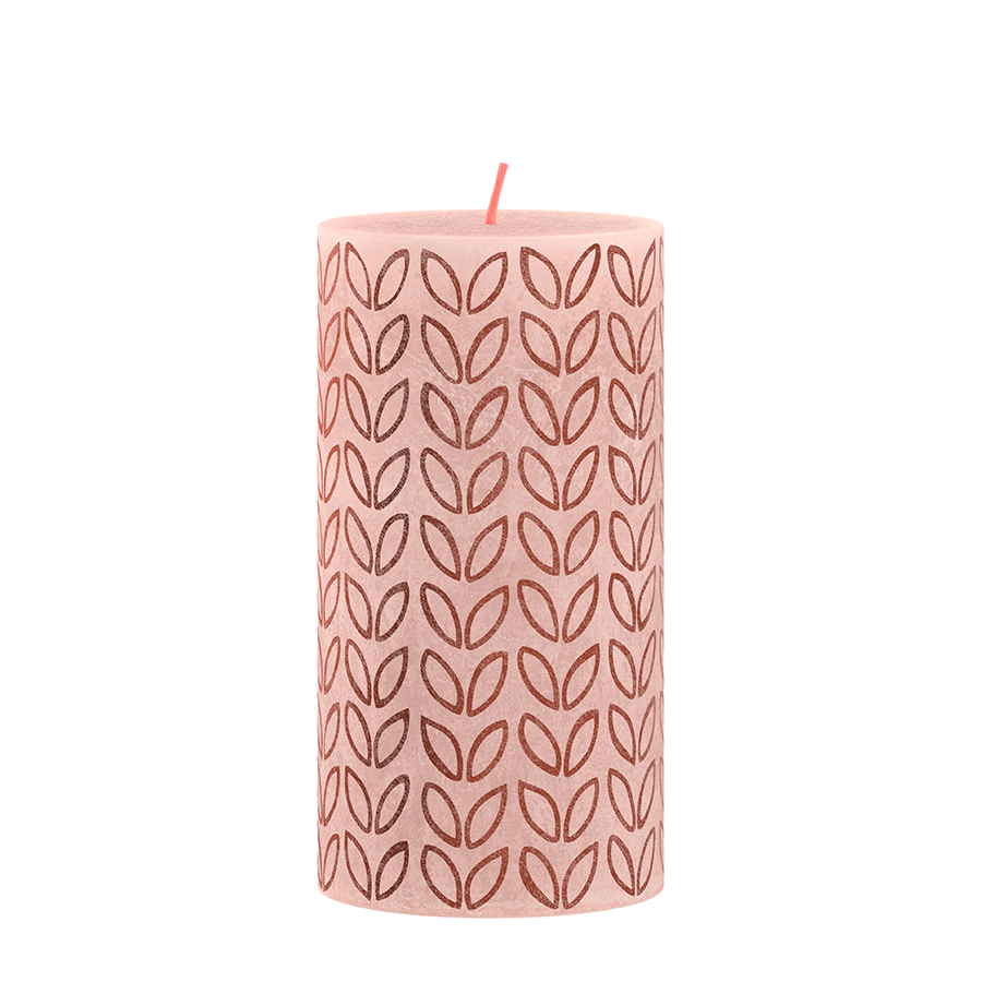 Bolsius søjle stearinlys silhuet disty pink med print 130x68 mm