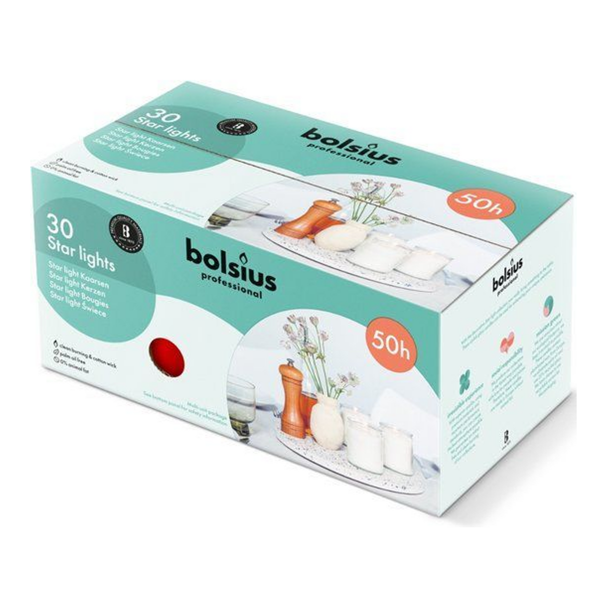 Bolsius starlights rød ø68x82 mm 50 timer (30 stk.)