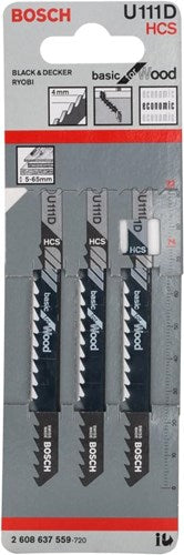 Bosch tilbehør stiksavklinge u 111 d basic til træ 3 stk - 2608637559