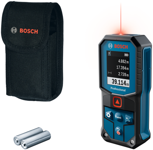 Bosch blå glm 40-31 laser afstandsmåler | 2 batterier 1,5v lr6 (aa) + opbevaringstaske - 0601075000
