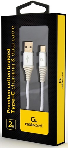 Enzo cablexpert USB-C ladekabel 2m flettet sølv - hvid - 9530146