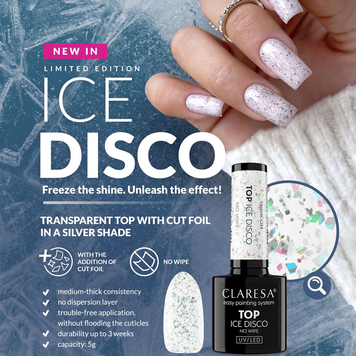 Claresa top coat no wipe is disco 5ml