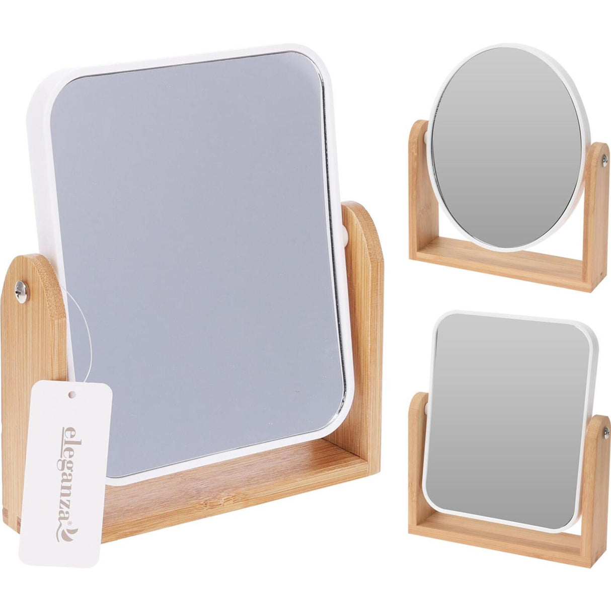 Eleganza make-up spiegel hout kunststof 2-zijdig 18x21cm