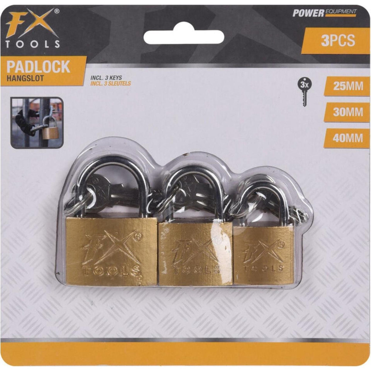 Fx tools hangslotset metaal 2,5 3 4cm