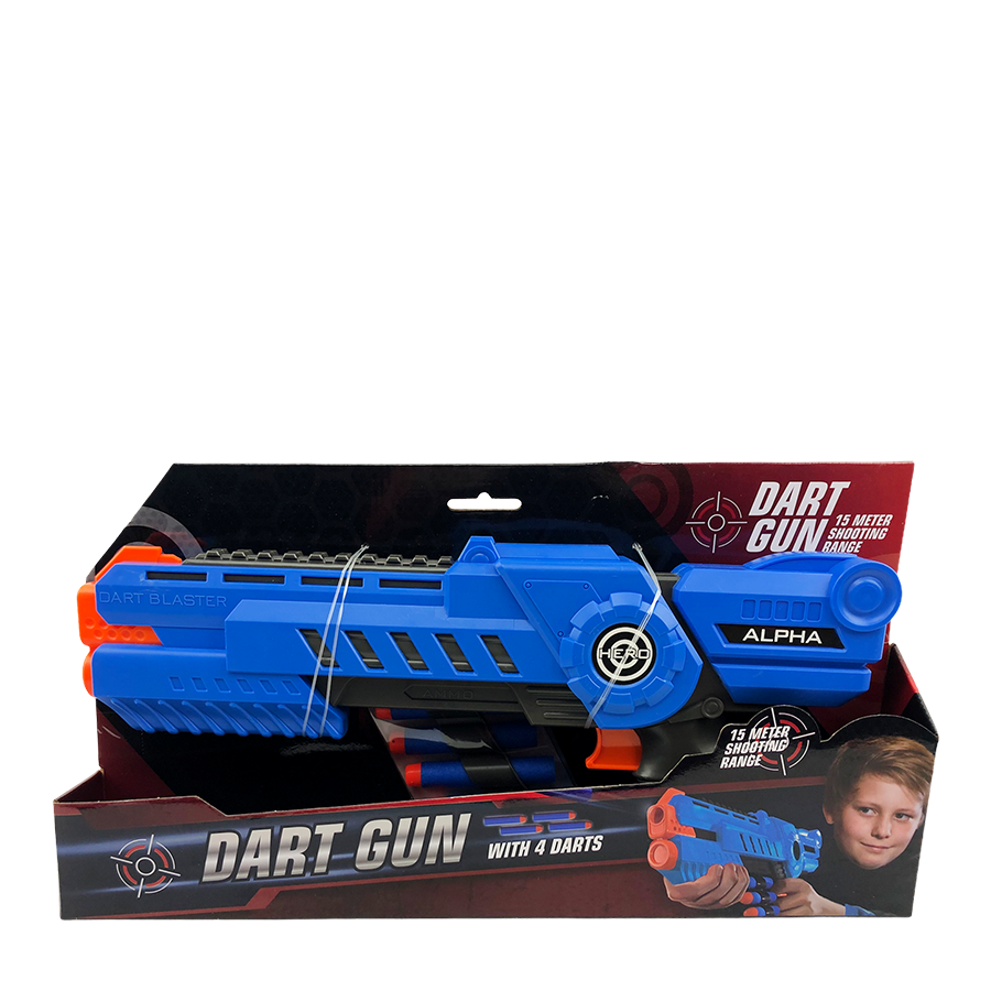 Dart gun alpha met 4 darts blauw 35,5cm
