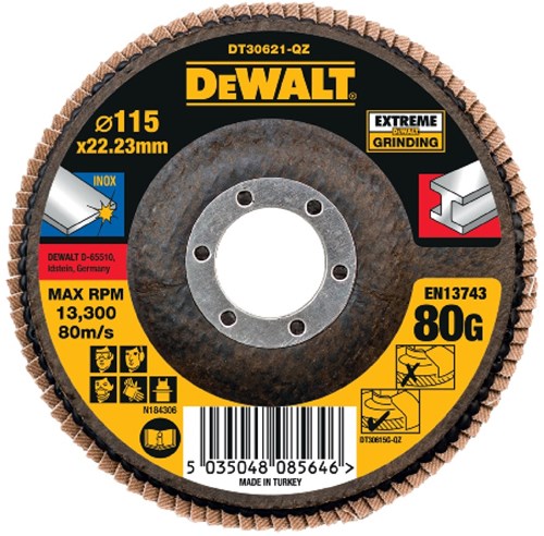 Dewalt tilbehør lamel slibeskive ekstrem 115x22,2mm 80g - dt30621-qz - 1 stk - dt30621-qz