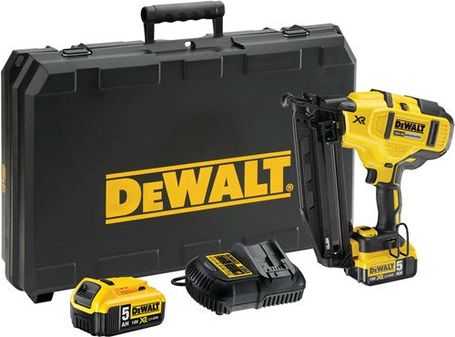 Dewalt dcn660p2-qw | xr børsteløs batteri efterbehandling sømpistol 18v 16ga i etui (2x 5.0ah batteri + oplader) - dcn660p2-qw