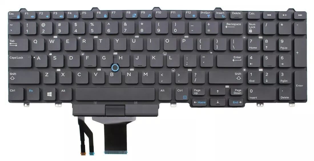 Dell bærbar tastatur qwerty us + stickpoint, baggrundsbelysning