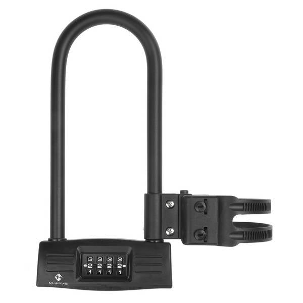 Messing bolt m-wave U-lås med kode og holder 124 mm. x 260 mm. sort