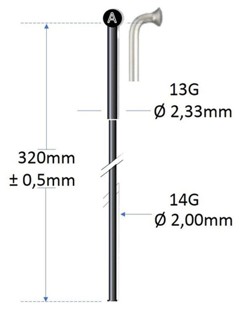 Alpina spaak sort rustfrit stål 13g 320mm Ø2,00mm til talsmaskine P 100