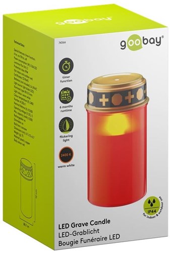 Enzo LED begravelseslys | 12cm med timer | rød (ekskl. 2xc batteri) | mindelys | gravlys | sørgelys - 5099410
