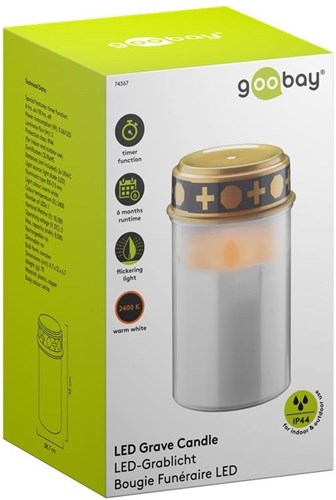 Enzo LED begravelseslys | 12cm med timer | hvid (ekskl. 2xc batteri) | mindelys | gravlys | sørgelys - 5099412