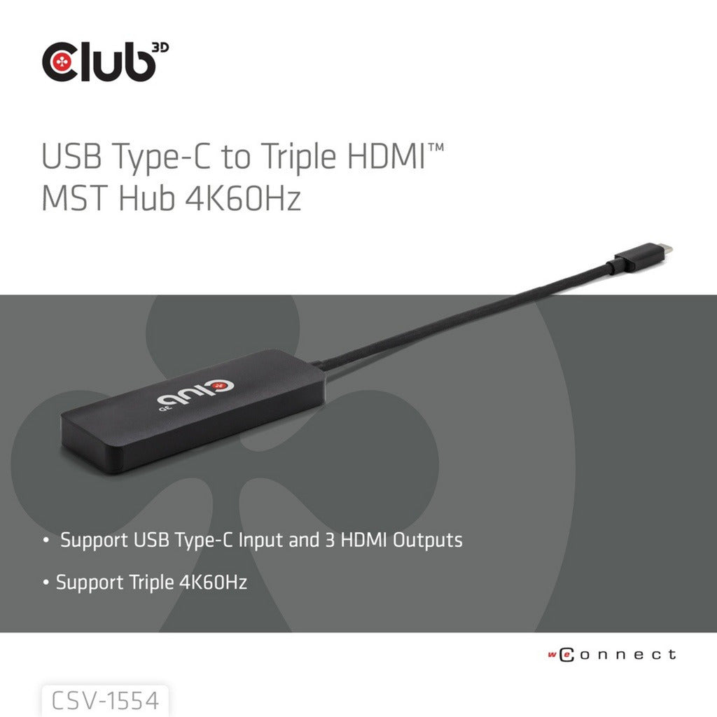 Club 3D USB-C til Triple HDMI MST Hub 4K60Hz Adapter (sort)
