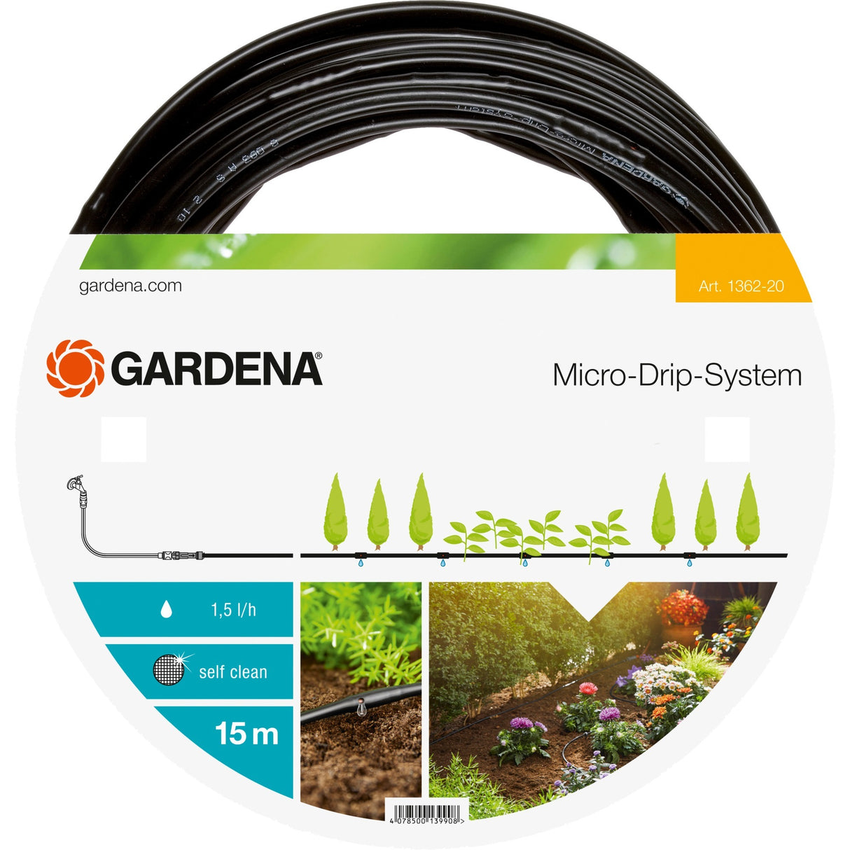 Gardena over jorden dryprør 4,6 mm (3 16 ) drypper (sort, 1362-20, 15 m)