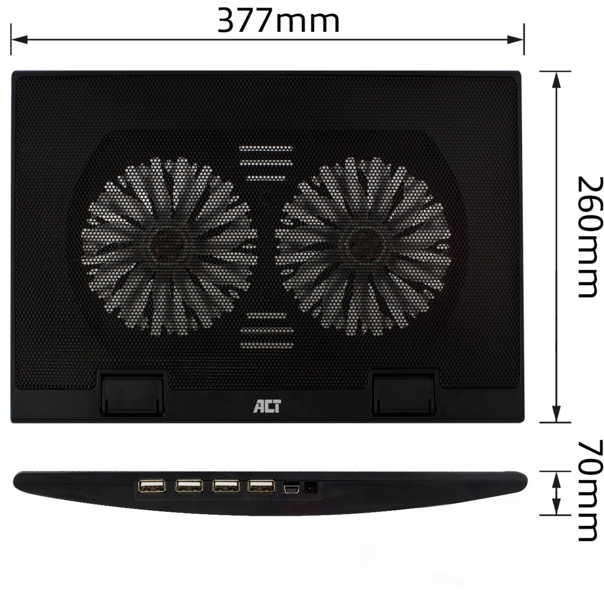 Act connectivity laptop stativ, med blæser, højdejusterbar i 2 positioner (sort, 4-ports USB 2.0 hub)