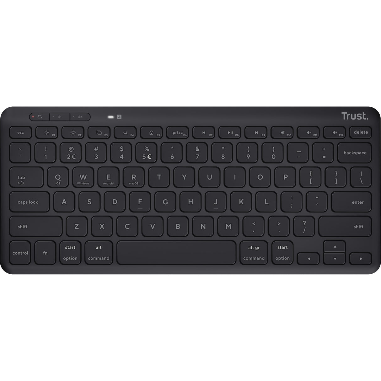 Trust Lyra kompakt trådløst tastatur (sort, amerikansk layout (QWERTY), saksekontakter, 65 %, 2,4 GHz USB, Bluetooth)