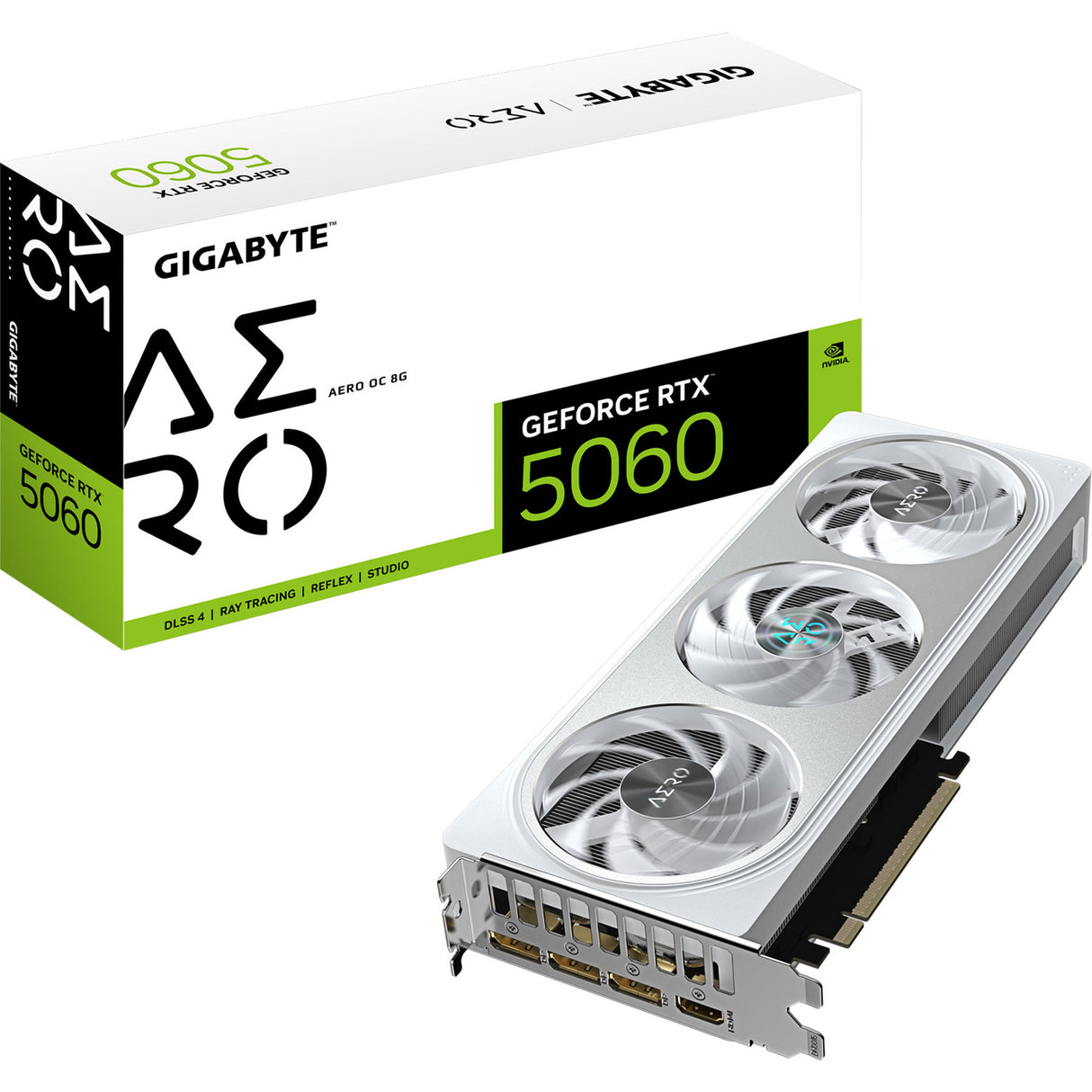 Gigabyte GeForce RTX 5060 Aero OC 8G grafikkort (3x Display Port, 1x HDMI, DLSS 4)