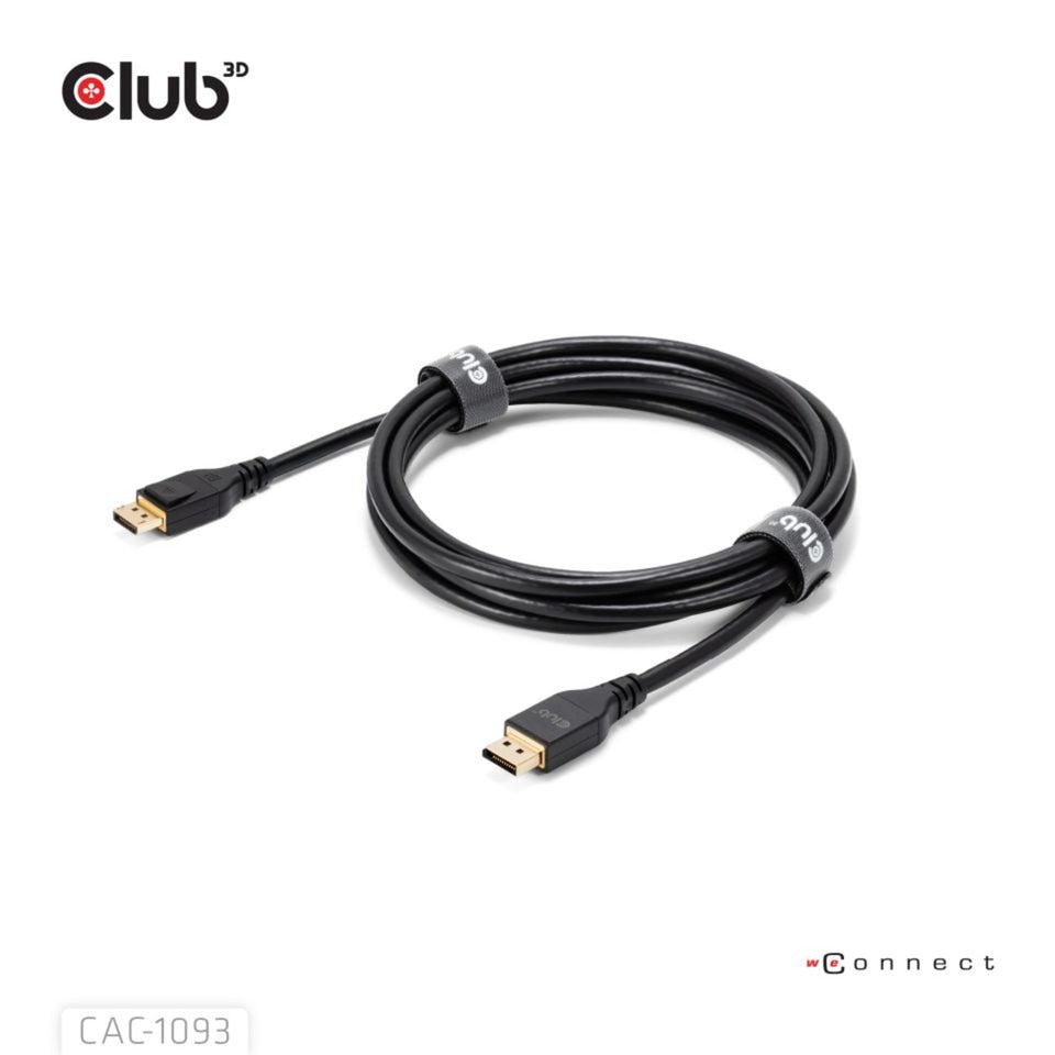 Club 3D DisplayPort 2.1 Vesa DP54 certificeret kabel han-han (sort, 3 meter, 4K 240Hz, 8K 120Hz, 54Gbps)