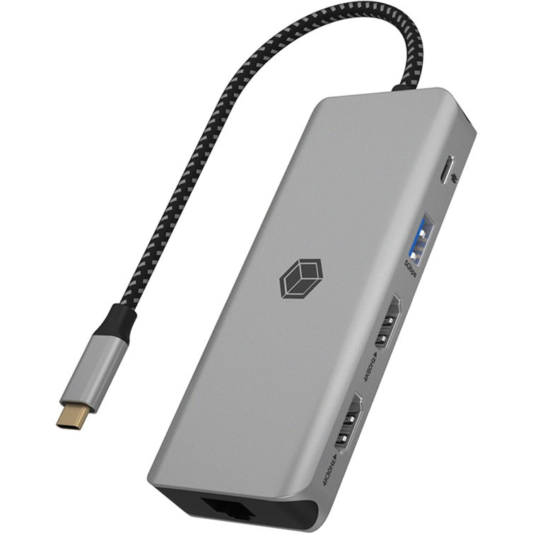 Icy box ib-dk4012-cpd dockingstation (aluminium, hdmi, usb-a, displayport, sd microsd-kortlæser)