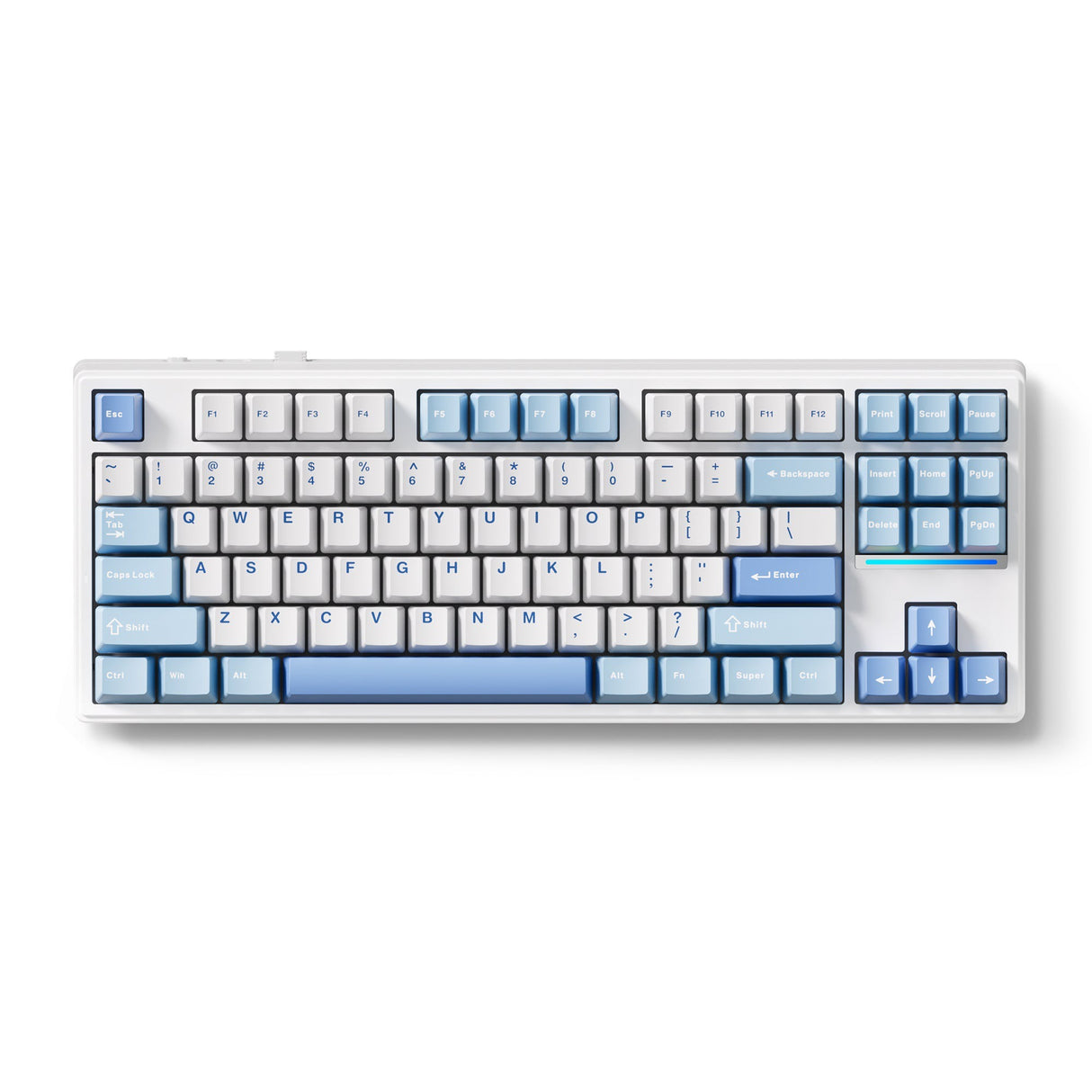Mchose k87 blå icy creamsicle mekanisk rgb-tastatur (hvid, us-layout (qwerty), kailh box icy creamsicle, 80% (tkl), rgb, hot swap, double-shot pbt, trådløs | bluetooth | usb-c)