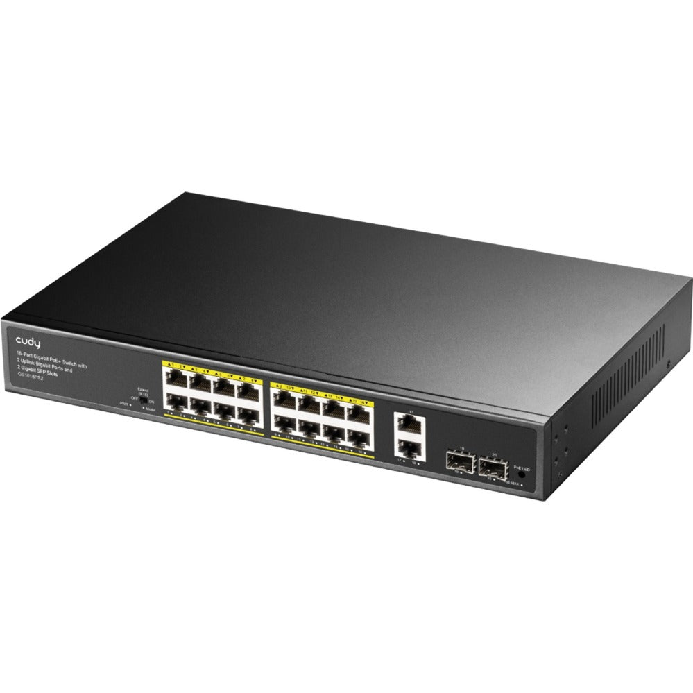 Cudy 16-gbe poe+ switch med 2 uplink gbe og 2 uplink sfp (sort)