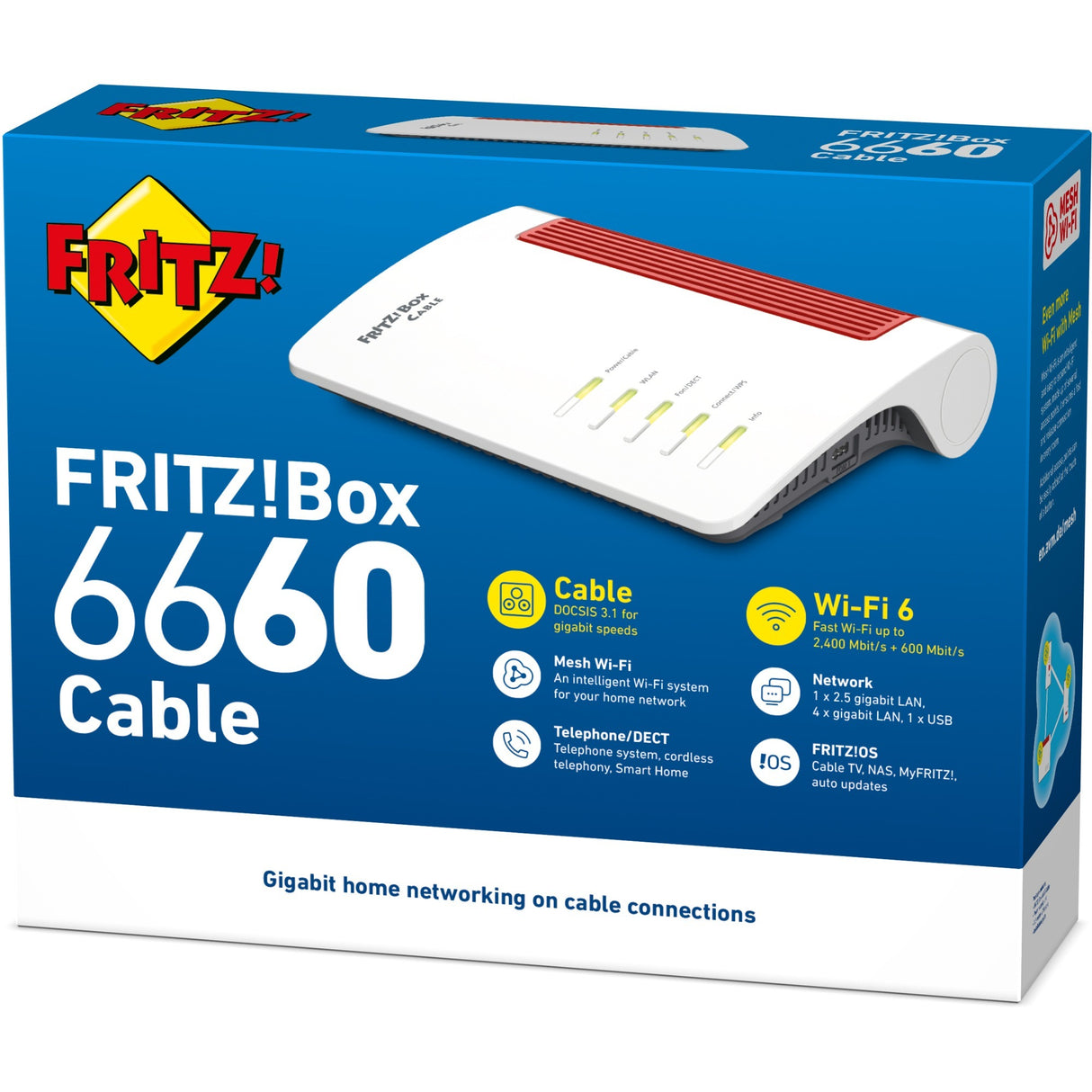 Fritz! box 6660 kabel international router (hvid rød, mesh wi-fi)