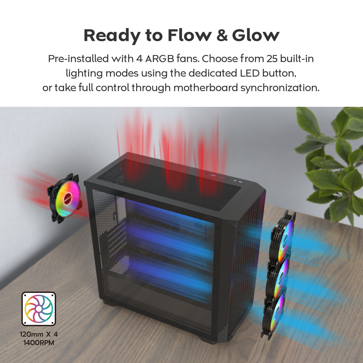 Montech x5m midi tårnhus (sort | 2x USB-A | 1x USB-C | RGB | hærdet glas)