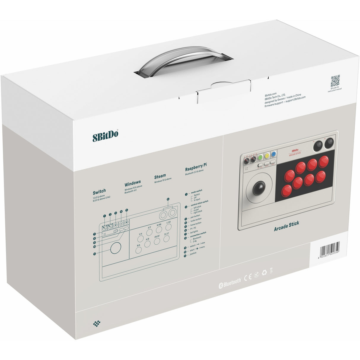 8bitdo arcade stick gamepad (grå)