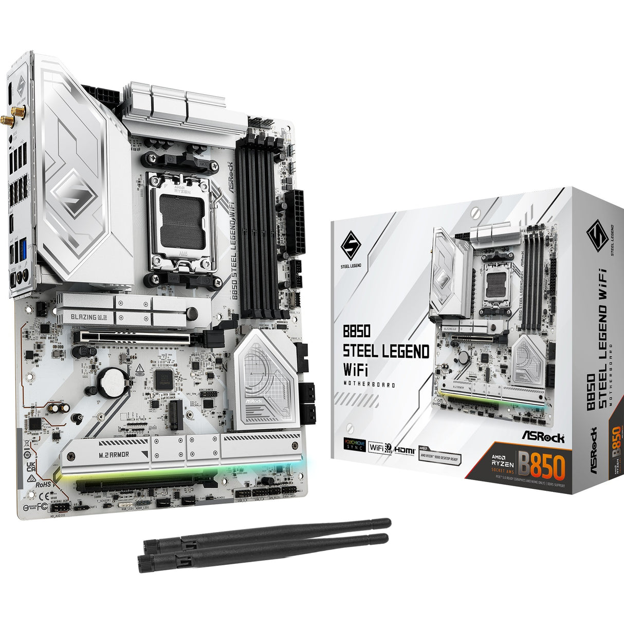 Asrock B850 Steel Legend WiFi Socket AM5 bundkort (RAID, 2,5 GB-LAN, WiFi 7, BT, lyd, ATX)