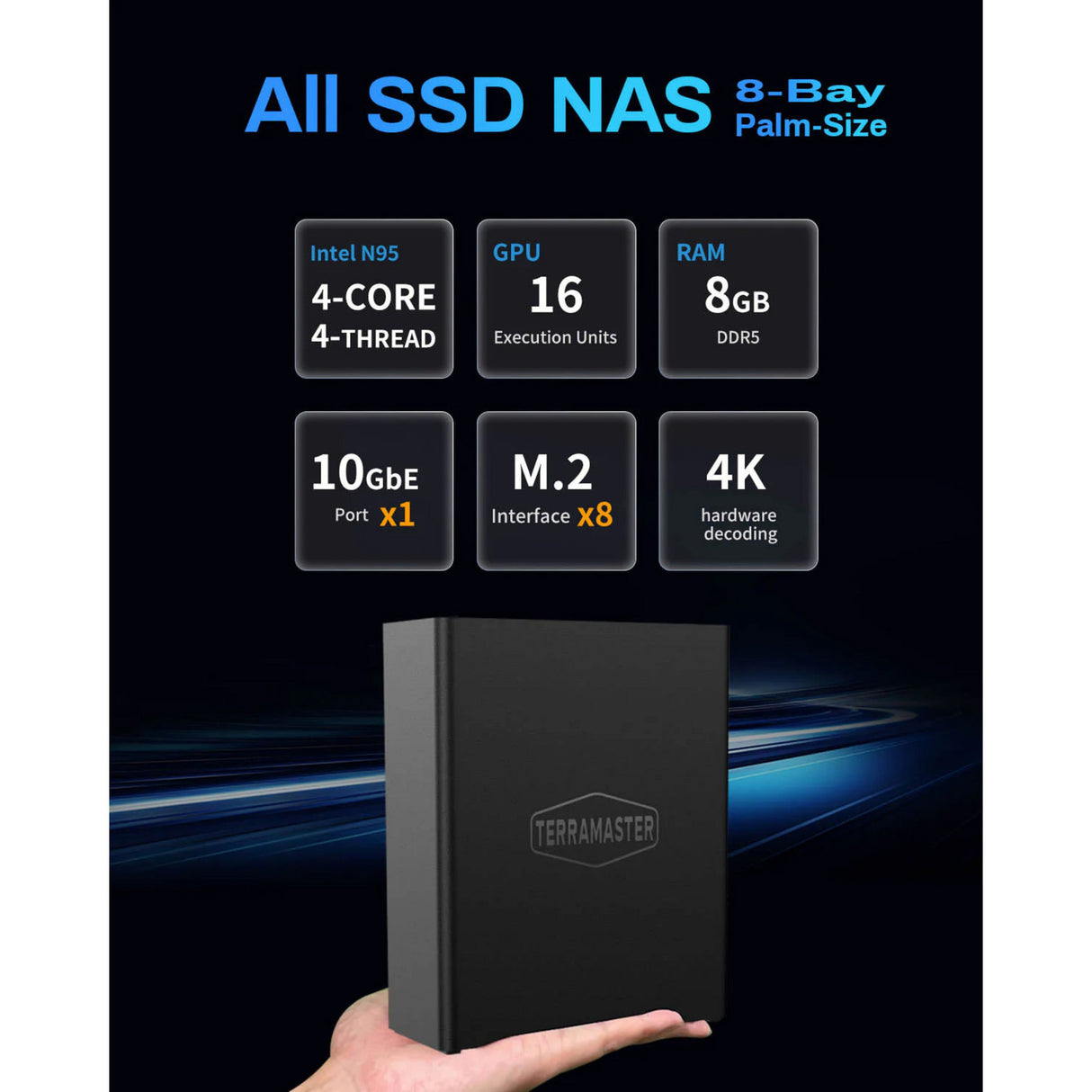 Terramaster f8 SSD NAS (sort, 1x 10GBE, HDMI, USB)
