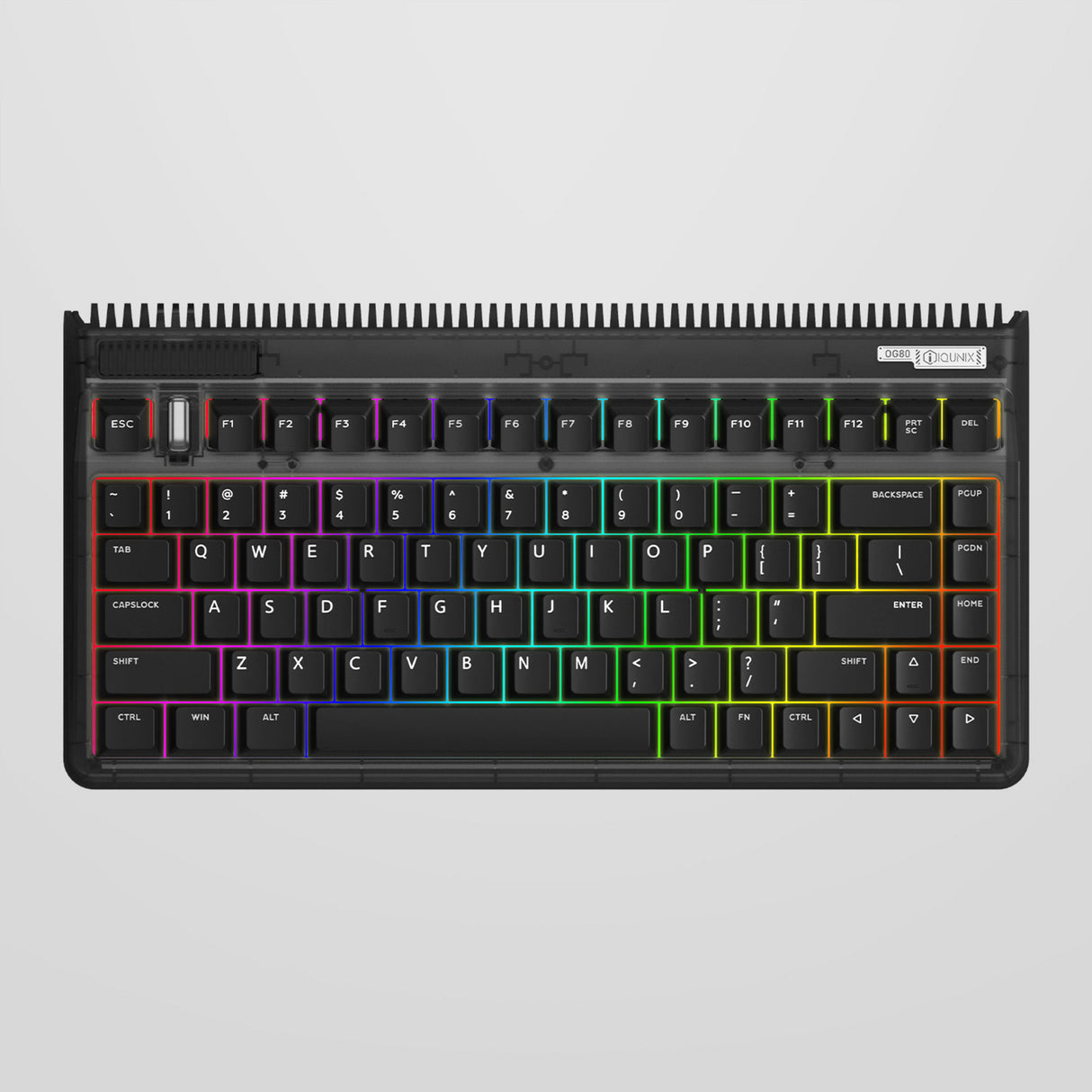 Iqunix og80 mørk side trådløst mekanisk tastatur (sort, us layout (qwerty), gateron brun, 80% (tkl), rgb lysdioder, hot-swappable, pbt, 2.4ghz | bluetooth 5.1 | usb-c)